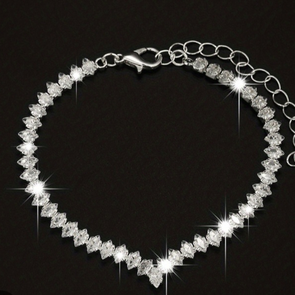 Silver Crystal Rhinestone Wave Chain Bracelet Size 16cm